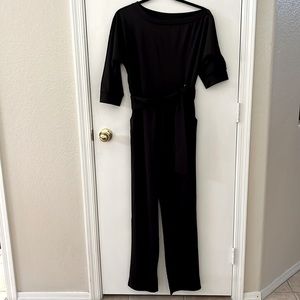 Black asymmetrical shoulder jumpsuit